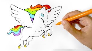 How To Draw A Rainbow Winged Unicorn Youtube