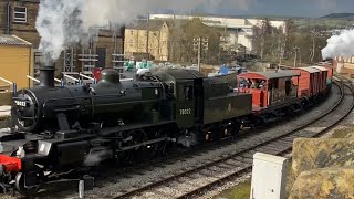 Mixed traffic train departs Keighley (Starring Uncle Chris)