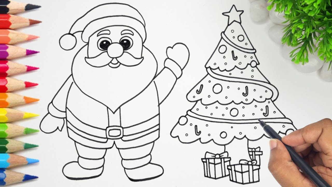 How to draw easy santa claus and christmas tree step by step ...