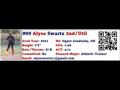 2023, #99 Alyse Swartz 2nd/Util, Upper Sandusky High School, MOV Pride Swartz 18u