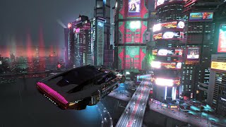 [4K] Cyberpunk 2077 Ray Tracing Overdrive  Flying Car and Walking Tour in Rainy Night City