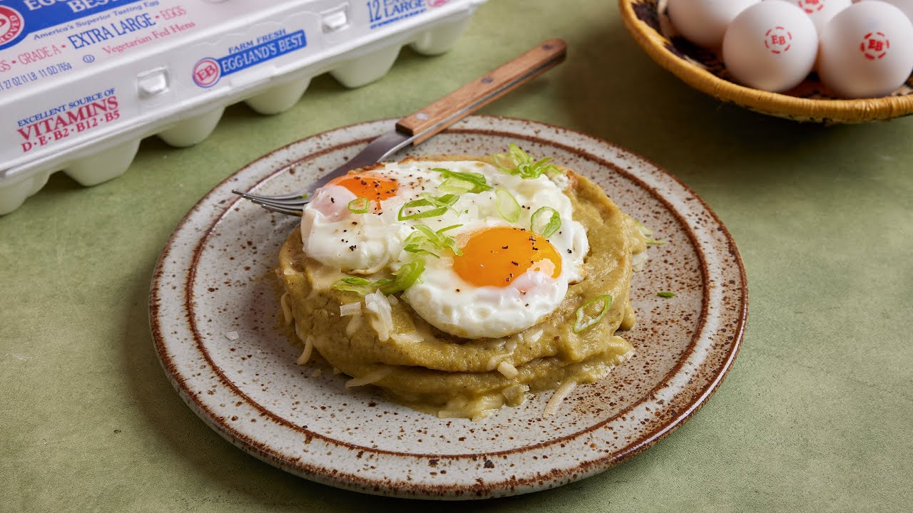Pati Jinich - Chile Verde Stacked Enchiladas with Eggs (Enchiladas Montadas)