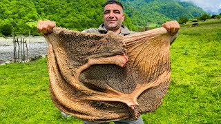 Cooking Juicy Kutabs of BEEF STOMACH in Wild  The Ancient Stomach Recipe