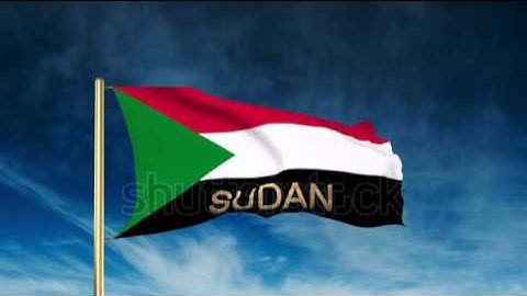 Sudan flag slider style with title. Waving in the wind with cloud background animation Stock video