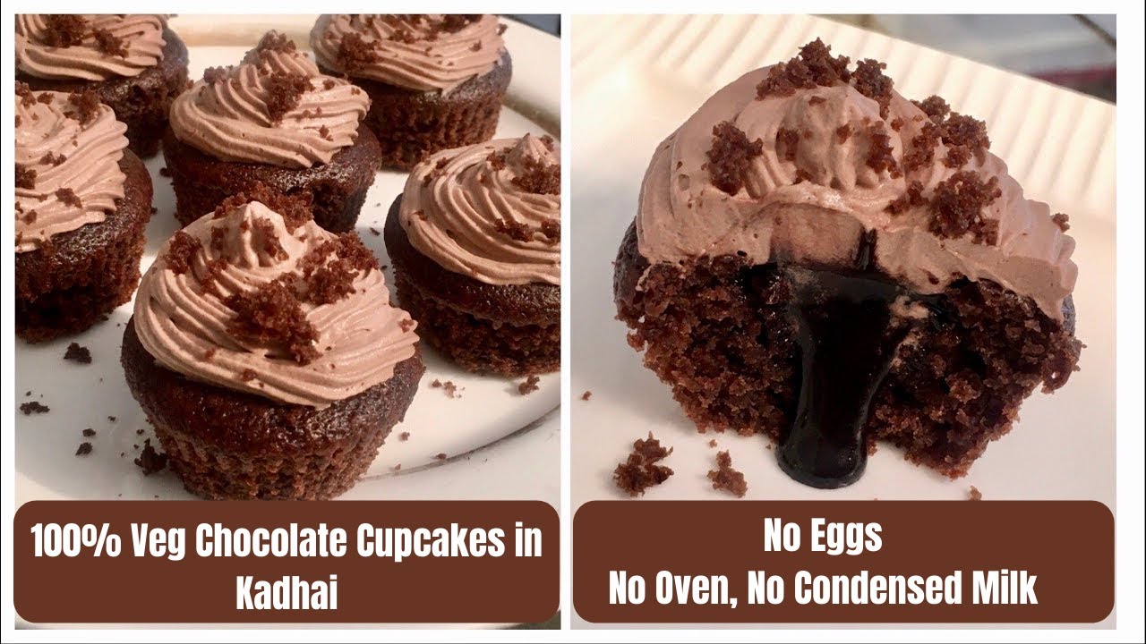 Chocolate Filled Chocolaty Cupcakes in Kadhai | NO Oven, Eggs, Condensed Milk | Moist Chocolate Cake | Anyone Can Cook with Dr.Alisha