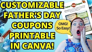 How to Make a Customizable Father's Day Coupons Printable in Canva | Crafty Becky Tutorials