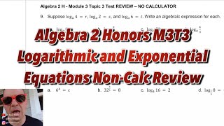 HHS Algebra 2 M3T3 Non-Calc Test Review KEY