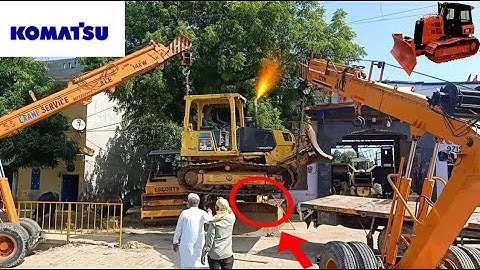 Unloading 10000kg😱dozer from trailer with 2 hydra cranes#tractor #dozer #crane #jcb #cat #crane