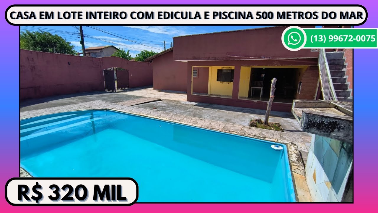 Ref. 443 - Casa para venda em lote inteiro PERTINHO DO MAR com 3 dorms e PISCINA em Itanhaém SP