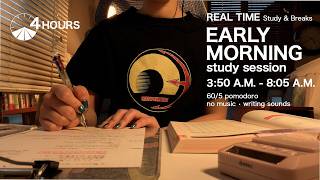 Study With Me 4 Hours REAL TIME 🌅 Early Morning | 60/5 Pomodoro, Writing Sounds | 早起きして勉強✏️