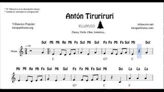 Video thumbnail of "Antón Tiruriruri Partitura con Notas y Acordes Flautas, Violín, Oboe Villancico"