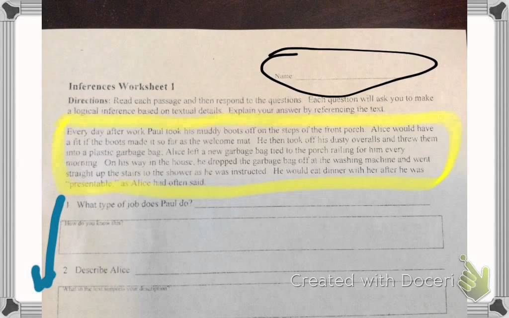 Inference Worksheet 9 Answers Key - Example Worksheet Solving