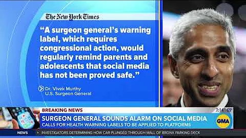 Surgeon general calls for health warnings on social media for younger users