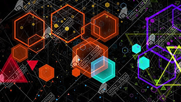 Animated pulsating appearance of colored geometric shapes of different sizes. Looped