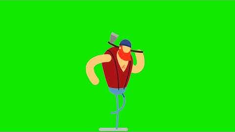 man with axe, wood cutter, labourer, worker animated cartoon green screen video for youtubers