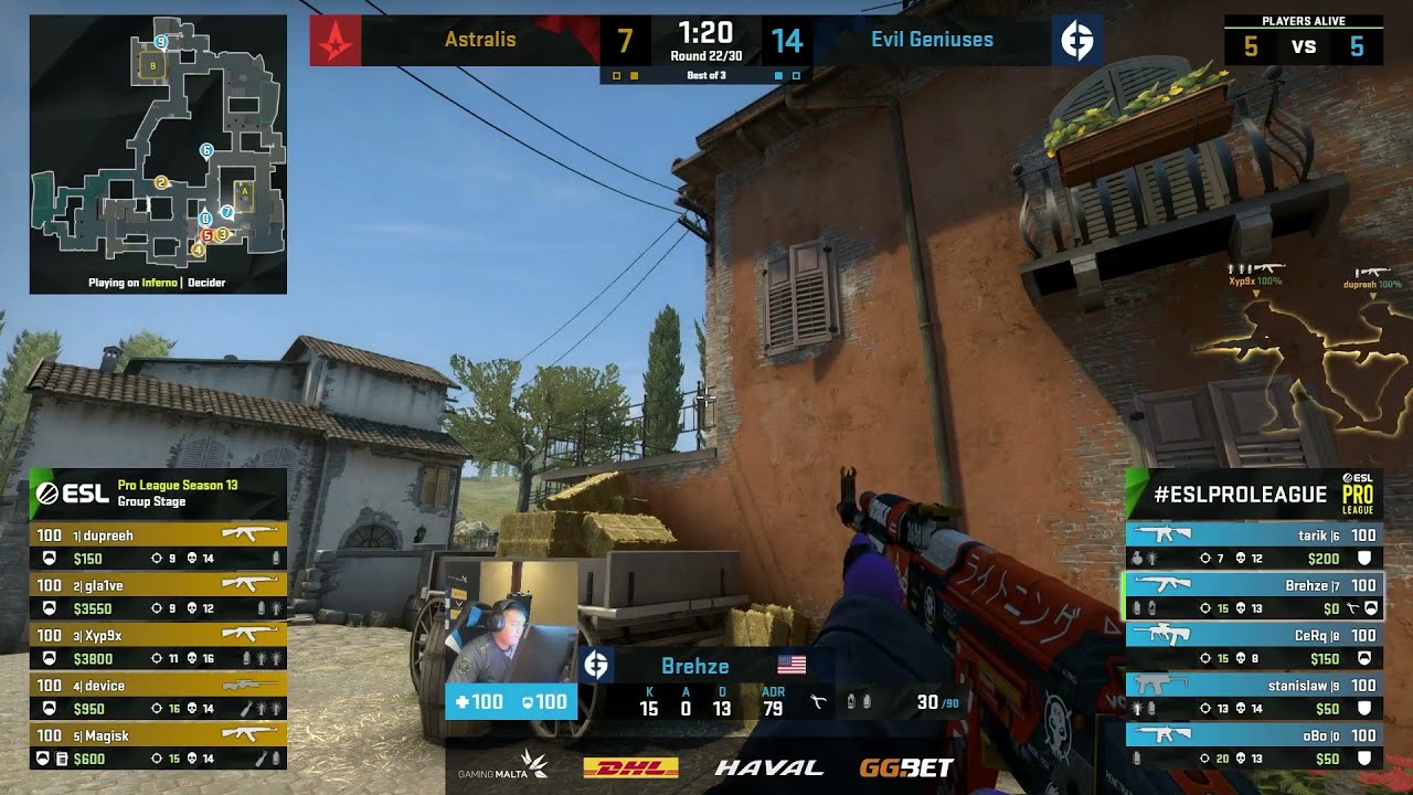 Brehze - принимает аппсы, 4 быстрых кила с АК, Astralis vs Evil Geniuses, ESL Pro League Season 13