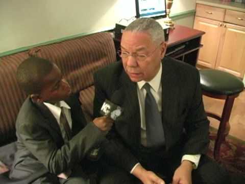 Colin Powell is interviewed by Damon Weaver