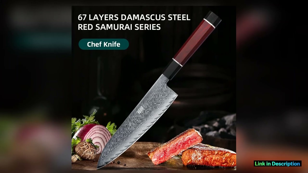 FINDKING Knife Red Samurai Series AUS10 67 Layers Damascus Steel Japanese Knife Professional 8