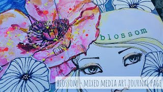 Art Journal page - mixed media collage &amp; stencils - BLOSSOM