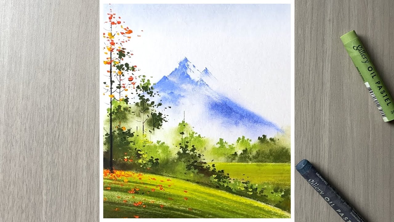 oil pastel drawing of beautiful forest landscape