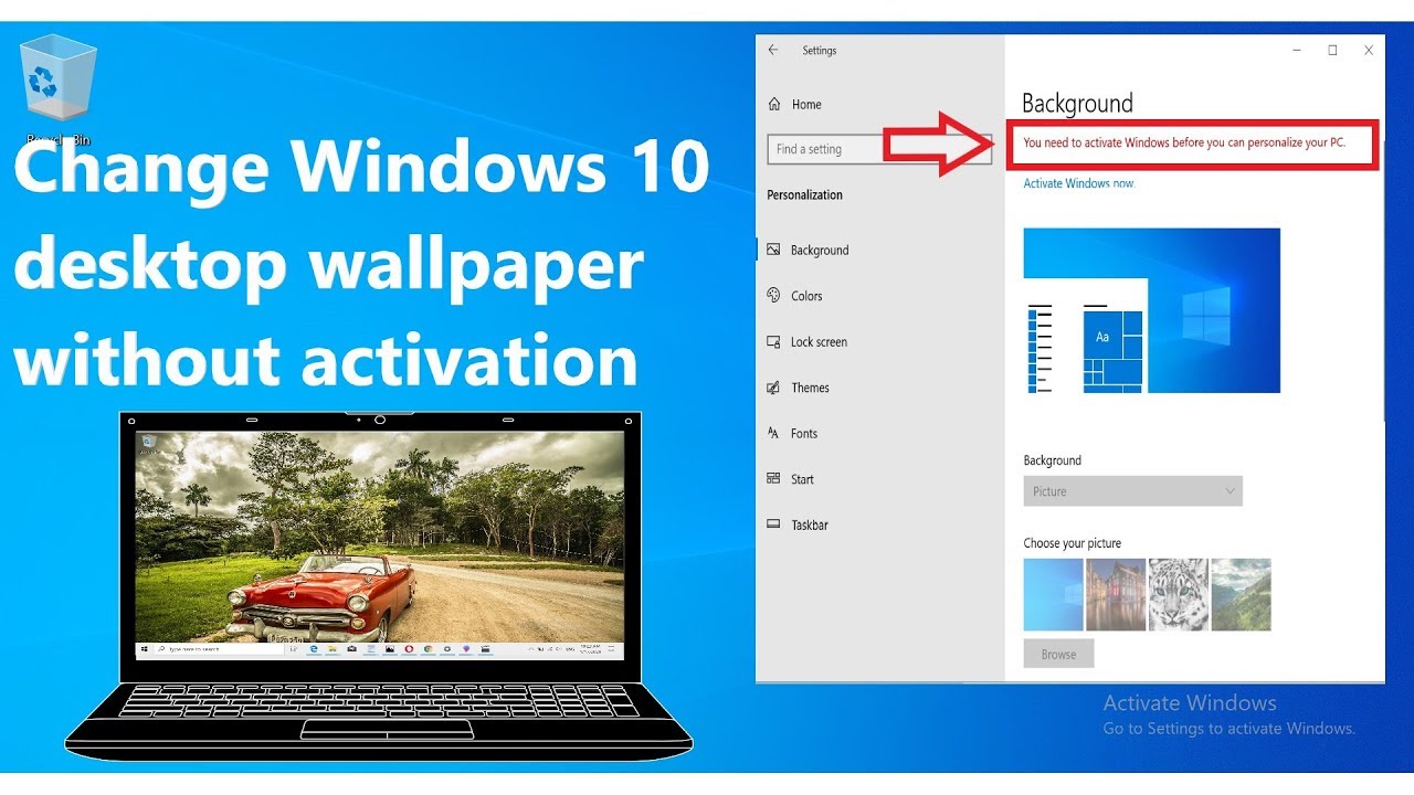 how to change background without activating windows