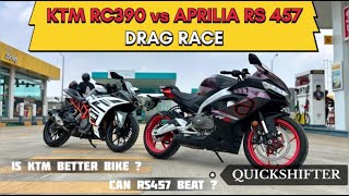 Aprilia Rs457 vs KTM Rc390 comparision and drag race | Rs457 with quickshifter | insta360 view