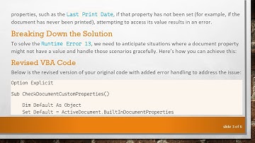 Resolving Runtime Error 13 When Listing Built-in Document Properties in VBA