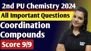 All 3 markers Important Question Coordination Compounds | 2nd PUC Chemistry 2024