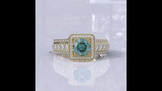 Old European Cut Cyan Blue Halo Moissanite Engagement Ring, Cyan Blue Moissanite, OEC Moissanite