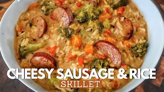 Cheesy Smoked Sausage And Rice Skillet Recipe | Skillet Recipes With Sausage