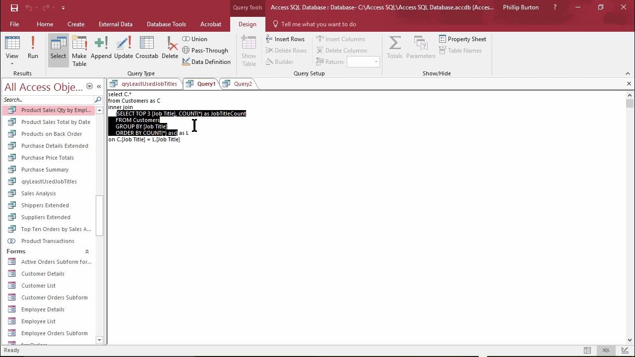 SQL for Microsoft Access course - sample video (Subqueries in the Where ...