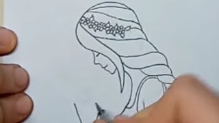 How to draw a girl with flowers - step by step (simple)