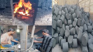 Making process of charcoal briquettes used as fuel in fire || How to make charcoal briquettes|