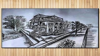 Pencil Drawing كيفية رسم مشهد فيلا جميلة الرسم بالقلم الرصاص