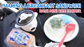 Making A Breakfast Sandwich  With A Dash Mini Rice Cooker  Car Cooking ☀ Solar Cooking