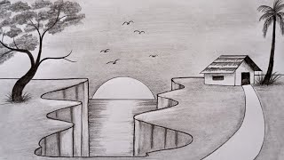 How to draw Nature scenery with pencil | Nature Scenery drawing easy