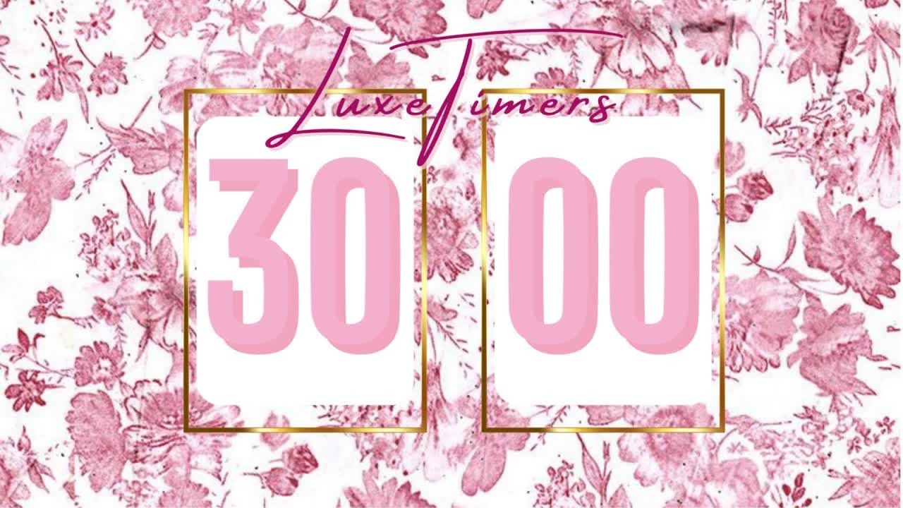 Silent 30 Minute Countdown Timer 💖 Harp Intro & Outro Alarm - Floral Gold & Pink