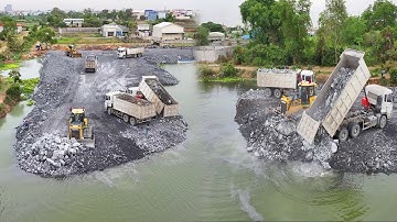 Fantastic Project Skills Operator Push Rock Filling In Water Building Road BY SHANTUI Dozer