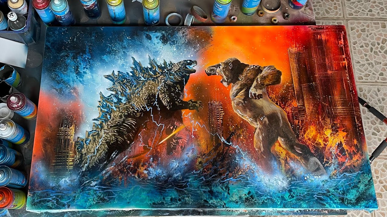 Godzilla vs Kong spray paint art by Porfirio Jimenez - YouTube