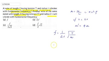 A wire of length l having tension T and radius `r` vibrates with fundamental frequency `f`. Anot...