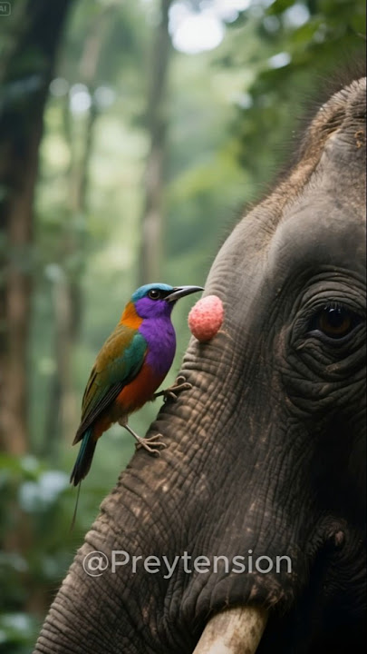 Elephant Flinches as Bird Pecks Open Hidden Infection