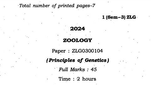 #fyugp B.Sc 3rd Sem ZOOLOGY (Major/Minor) ZLG0300104 Question paper 2024 /Guwahati University#shorts