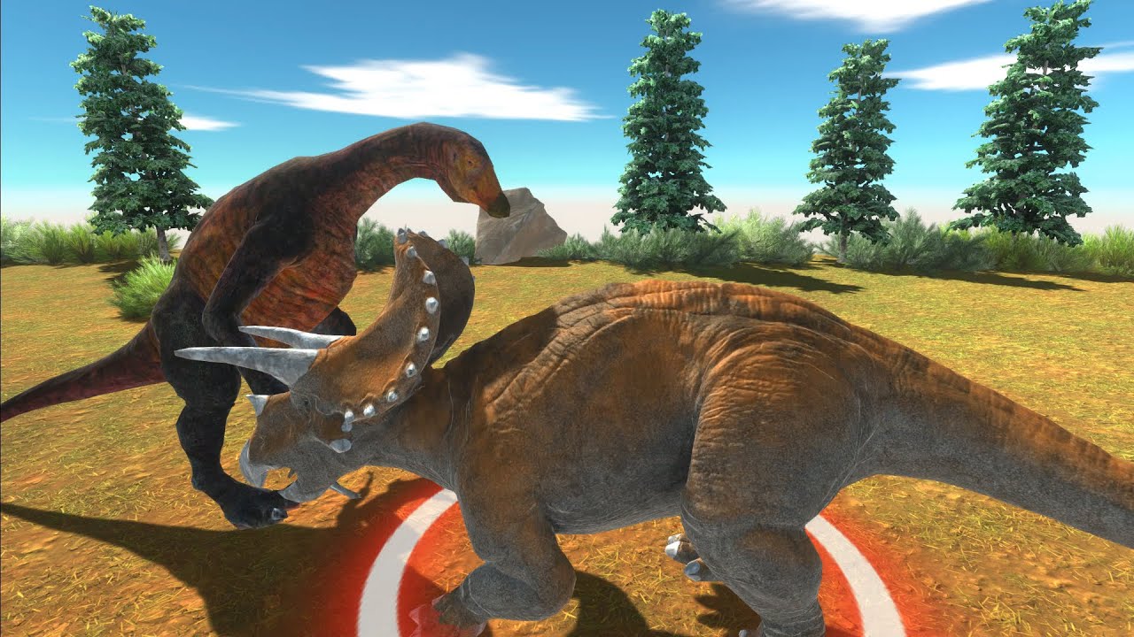 A Fighting In The Jungle Triceratops Vs Therizinosaurus - Animal Revolt Battle Simulator