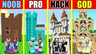 Minecraft Battle: TOWER BASE HOUSE BUILD CHALLENGE - NOOB vs PRO vs HACKER vs GOD - Animation