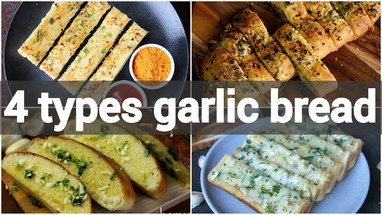 garlic bread recipe - 4 ways at home | homemade garlic bread recipe with regular bread | Hebbar | Hebbars Kitchen