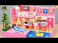 DIY Miniature House Make Modern Simple Pink House With Loft Bedroom Mini Pool For Two 