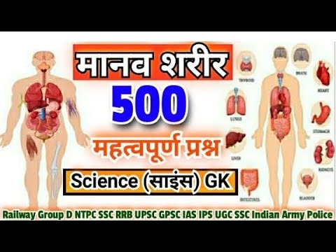 मानव शरीर से संबंधित 500 अति महत्वपूर्ण प्रश्न।Human Body General knowledge Questions in Hindi