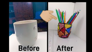 broken cup reuse craft ideas|how to decor broken cup|decorations from waste material