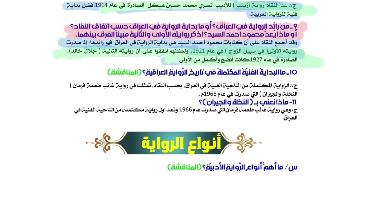 المحاضرة اثنتان وعشرون الرواية