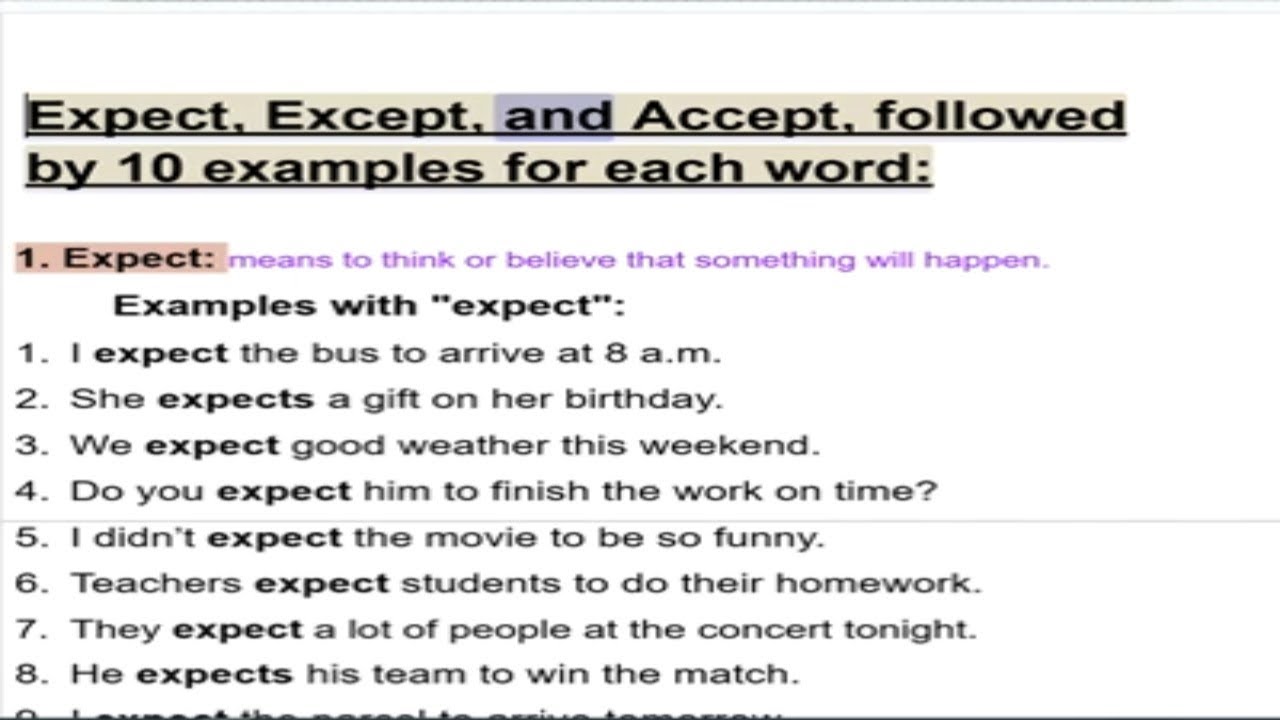 Except Explained Graph English Confusing Words: Expect, Except, and Accept Explained - YouTube